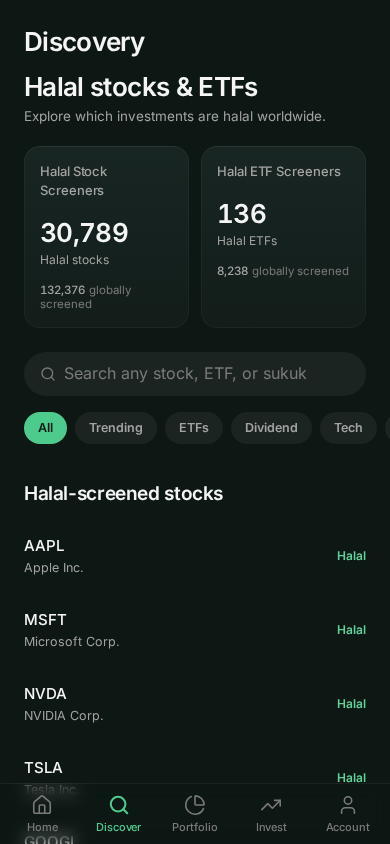 ETF details inside the Musaffa app